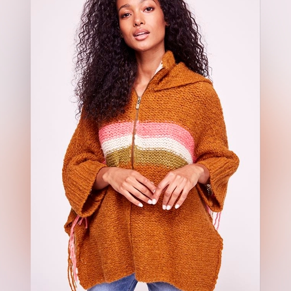 Free People Sweater Desert Sunrise Poncho Oversized new with tags - Picture 1 of 11